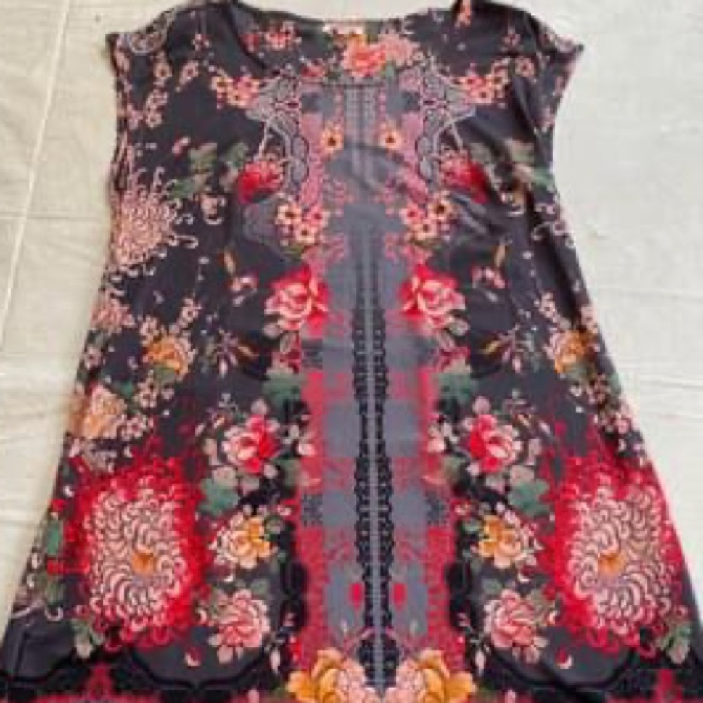 Johnny Was dress mini Anthro gray purple floral - Picture 10 of 10